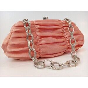 VTG La Regale Peach Faux Satin Evening Kisslock Clutch Hand Bag